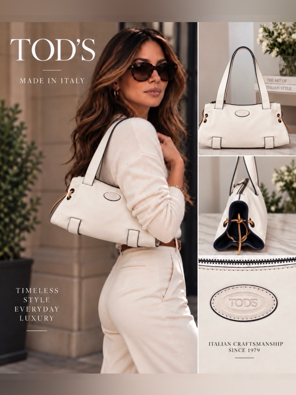 Tod’s Ivory & Navy Leather Shoulder/ handbag Made in Italy Bag